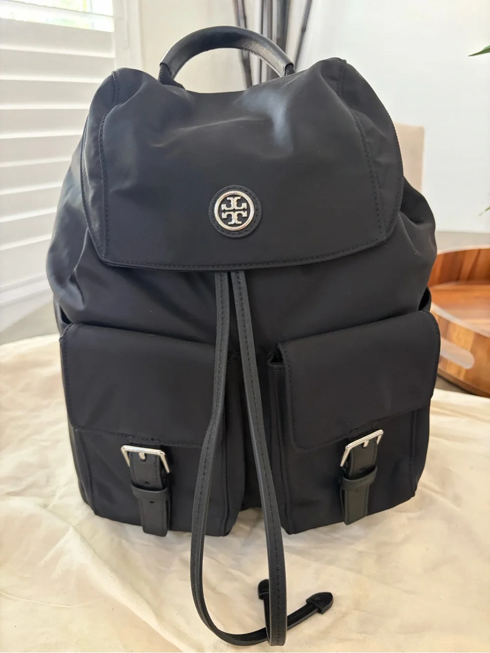 Tory Burch Virginia Nylon Flap Backpack Black